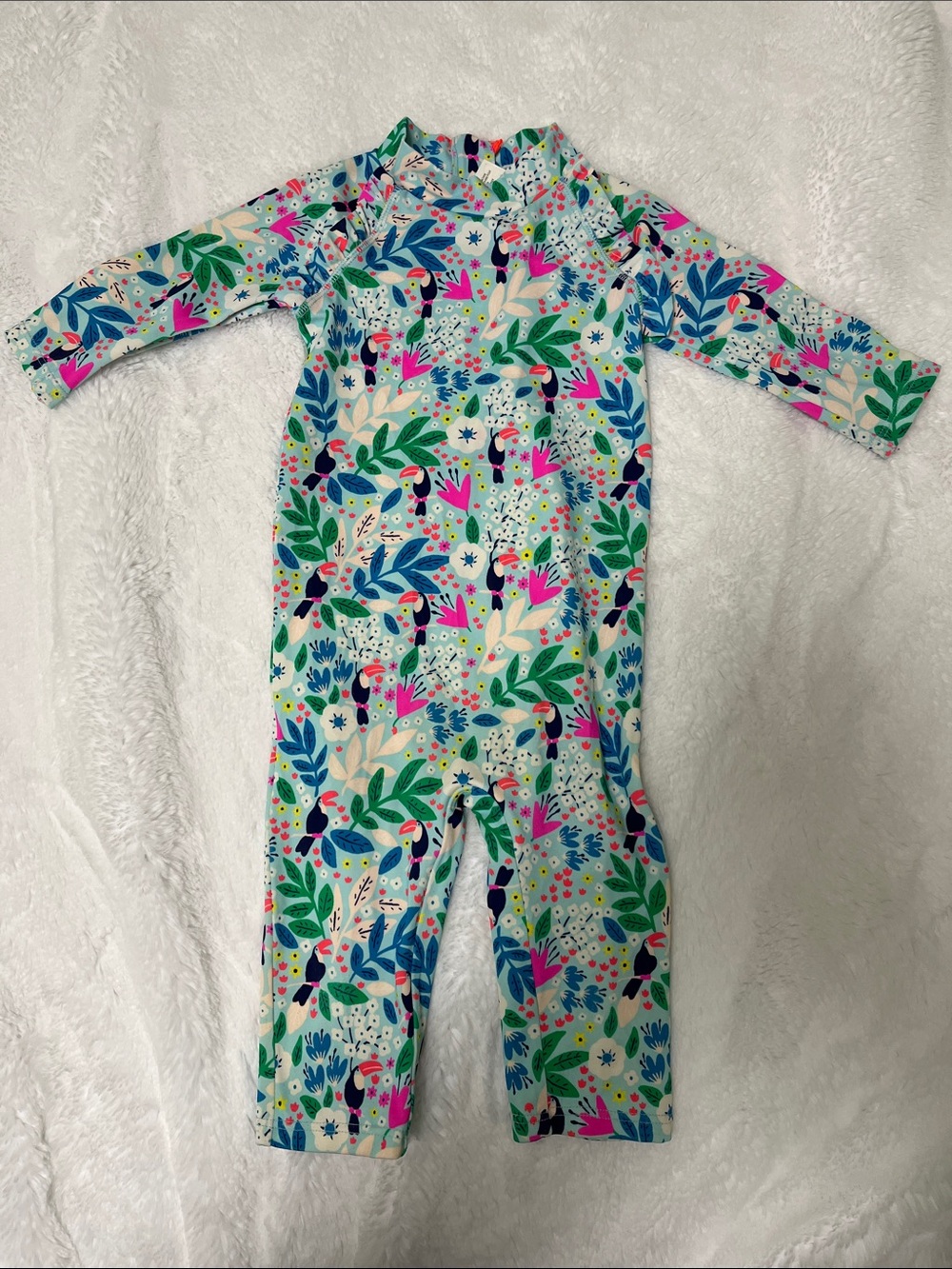 Baby Boden Floral Toucan One-Piece Rash guard, multi colored, size 18-24M
